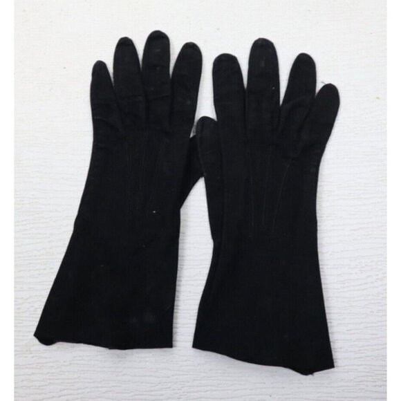 VINTAGE WOMEN'S BLACK SOFT SUEDE GLOVES - ALEXETTE - 6.5 - Picture 2 of 15